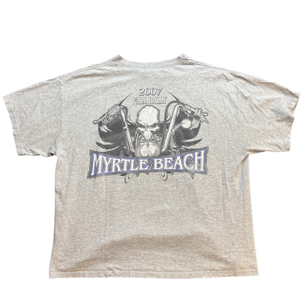 Vintage 2007 Biker Skull T-Shirt Fall Rally Myrtle Beach Delta Pro Mens 2XL Gray